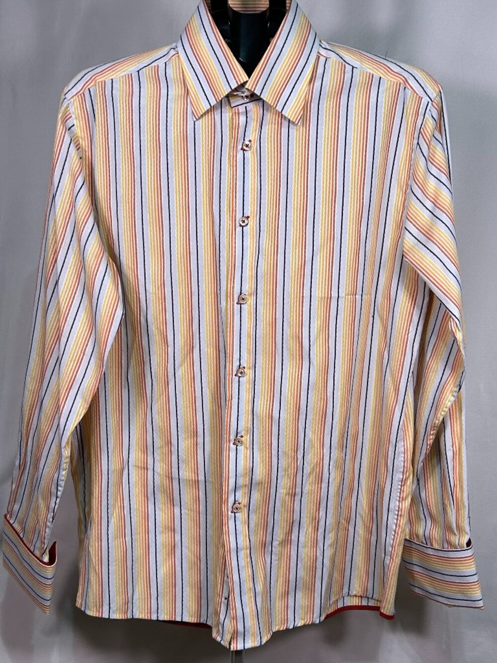B’52 Ice Men’s Large Striped Button-Up Shirt Long Sleeve 80% Cotton